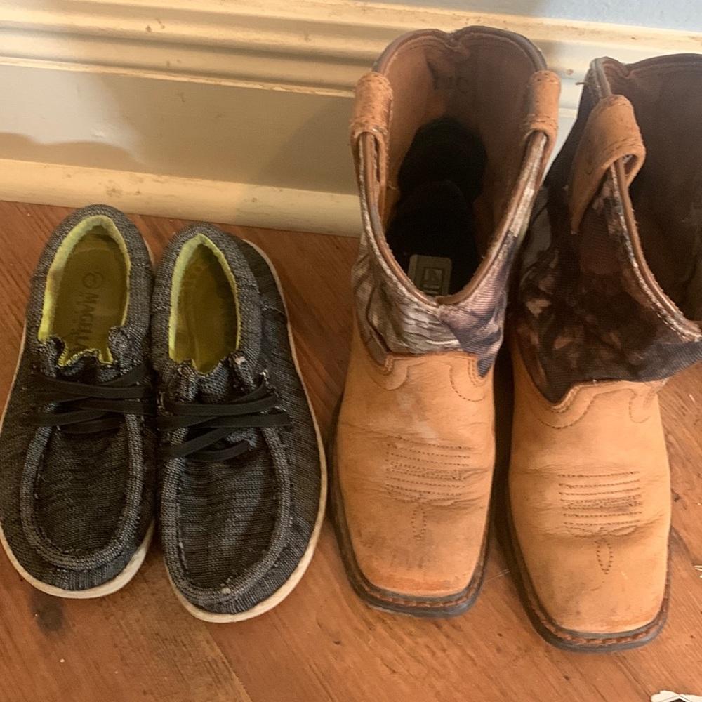 Boot size 11 little boy and slip on shoe size 12 little boy